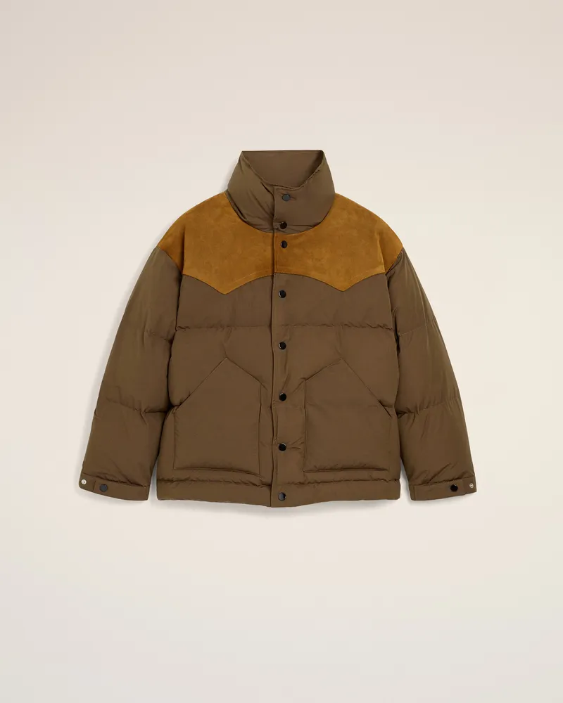 AMI Paris Daunenjacke aus braunem Nylon und Baumwolle mit Ledereinsätzen Braun - Größe Unisex Schokoladenbraun