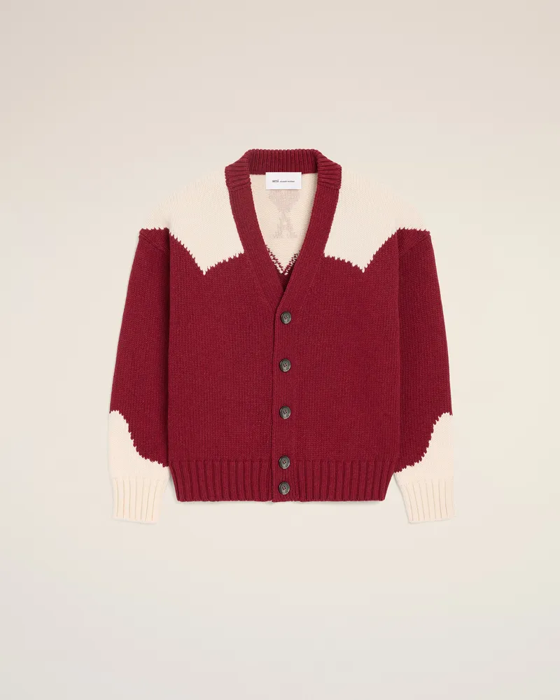 AMI Paris Ami De Coeur Cardigan aus roter Wolle Rot Unisex Rot