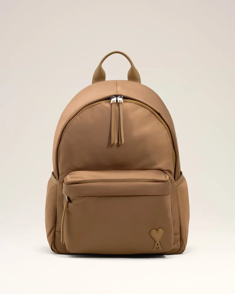 AMI Paris Marcel Rucksack aus braunem Nyloncanvas Braun Unisex Hazelnut