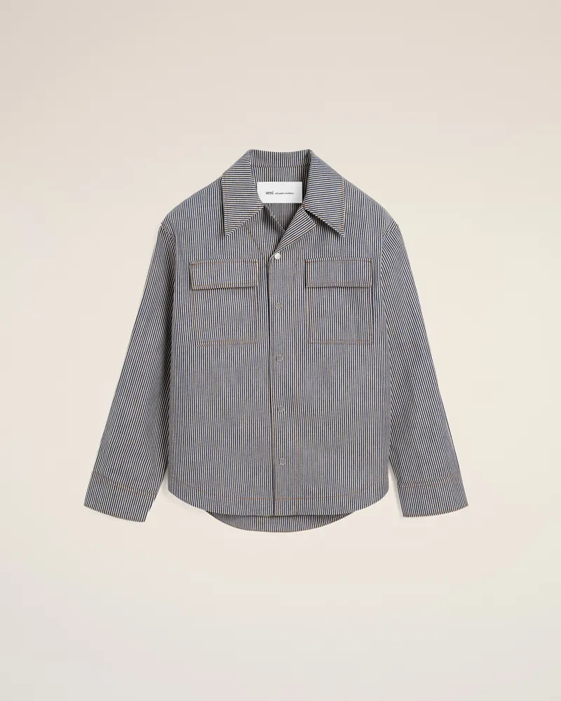 AMI Paris Gestreifte Overshirt aus blauer Baumwolle mit Camp-Kragen Mehrfarbig für Herren Indigo