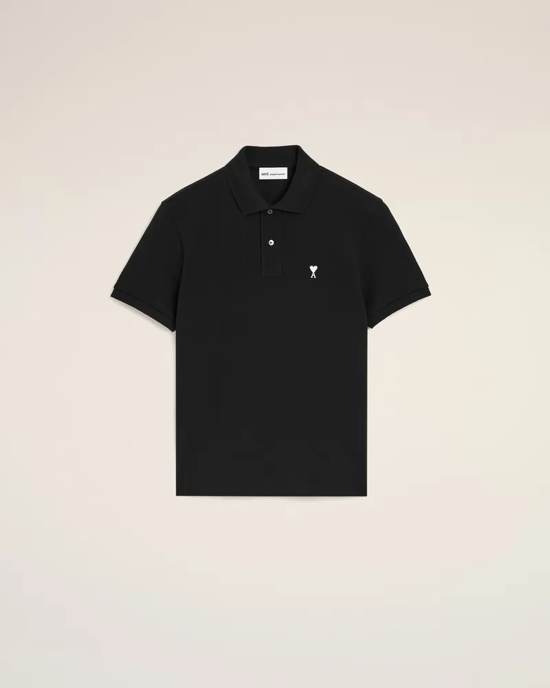 AMI Paris Schwarzes Ami De Coeur Baumwoll-Polohemd mit kurzen Ärmeln Schwarz für Herren Schwarz