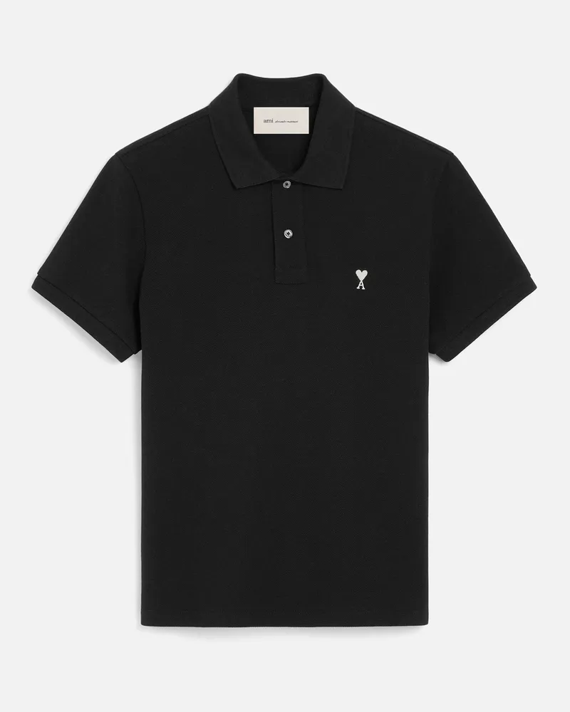 AMI Paris Schwarzes Ami De Coeur Baumwoll-Polohemd mit kurzen Ärmeln Schwarz für Herren Schwarz