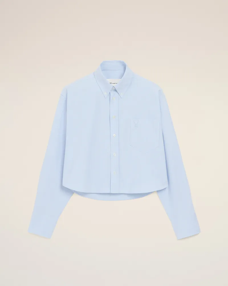 AMI Paris Blaues Ami De Coeur Baumwollhemd mit Prägung und verkürztem Schnitt Blau für Damen Himmelblau