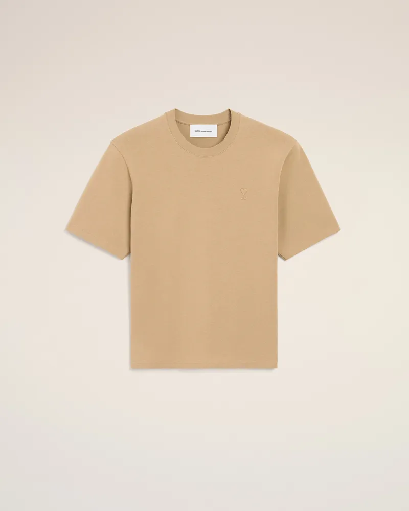 AMI Paris Ami de Coeur T-Shirt aus beiger Baumwolle mit Prägung Beige Unisex Beige