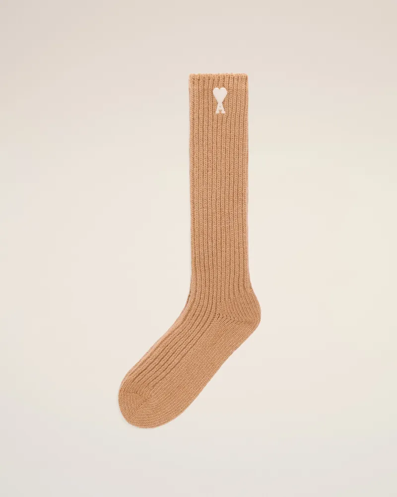 AMI Paris Ami De Coeur Socken aus brauner Wolle Braun Unisex Camel