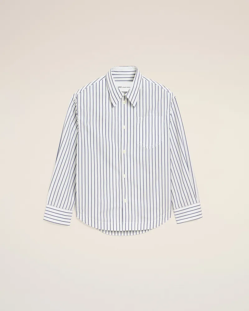 AMI Paris Weiß gestreiftes Ami De Coeur Baumwollhemd mit weitem Schnitt Weiß Unisex Weiss