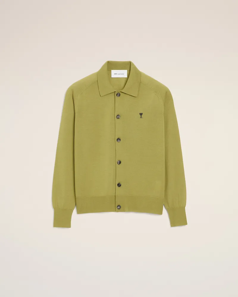 AMI Paris Grüner Ami de Coeur Cardigan aus Wolle mit Hemdkragen Grün für Herren Matcha
