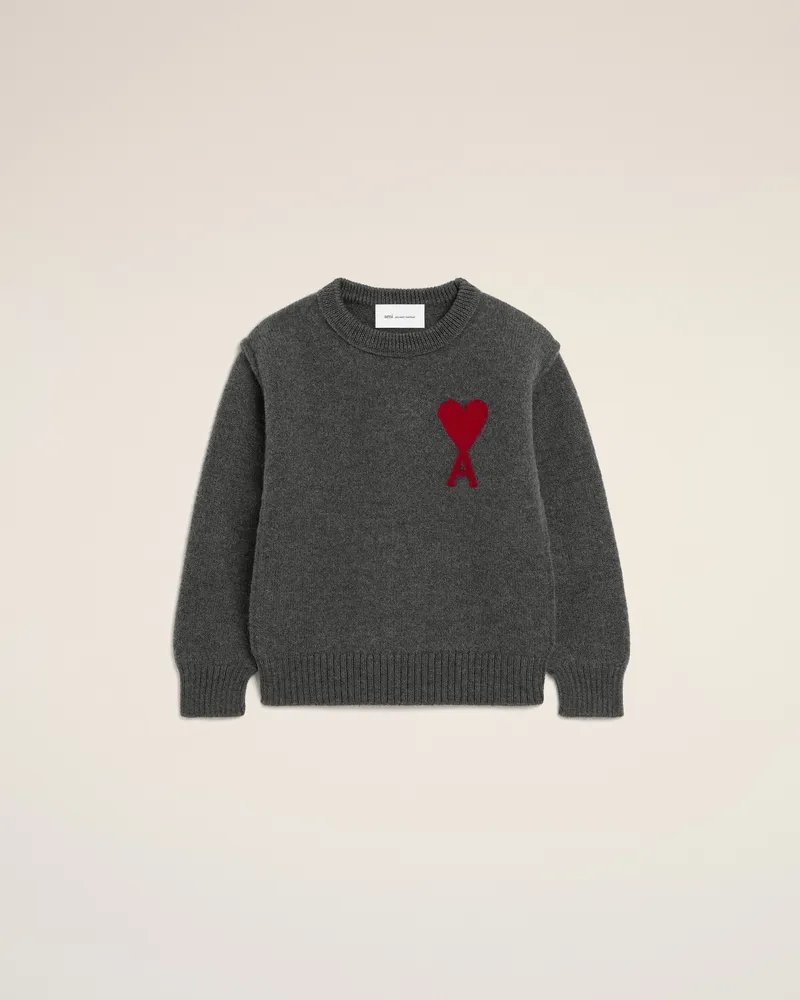 AMI Paris Ami de Coeur Pullover aus grauer Wolle Grau Unisex Heather