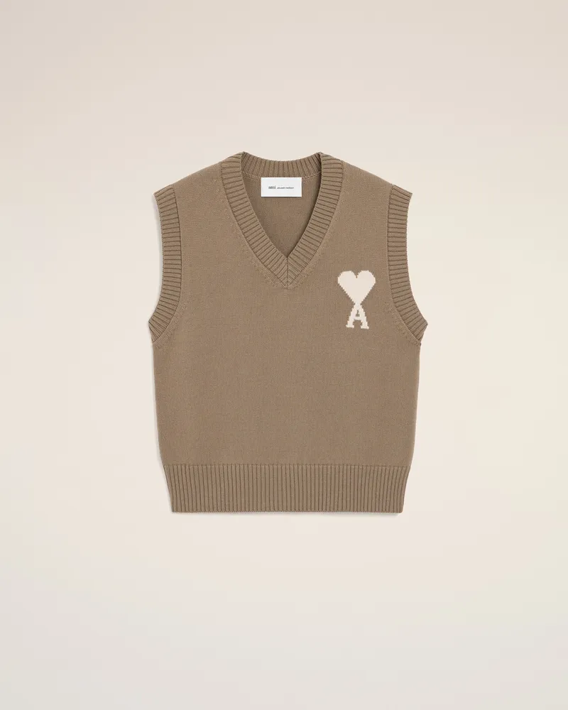 AMI Paris Beigefarbener ärmelloser Ami de Coeur Pullover aus Wolle und Baumwolle Beige Unisex Beige