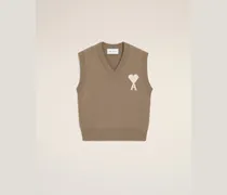Beigefarbener ärmelloser Ami de Coeur Pullover aus Wolle und Baumwolle Beige Unisex