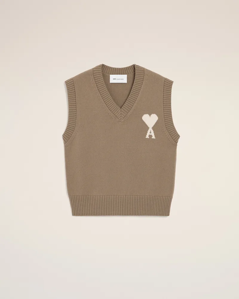 AMI Paris Beigefarbener ärmelloser Ami de Coeur Pullover aus Wolle und Baumwolle Beige Unisex Beige