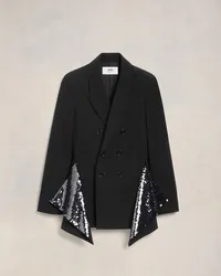 AMI Paris Bestickter Blazer mit Schößchen Schwarz Schwarz