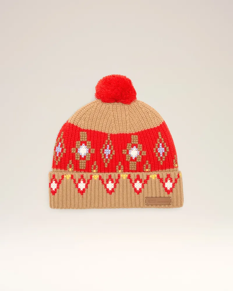 AMI Paris Kreuzstich-Mütze aus brauner Wolle Braun Unisex Camel