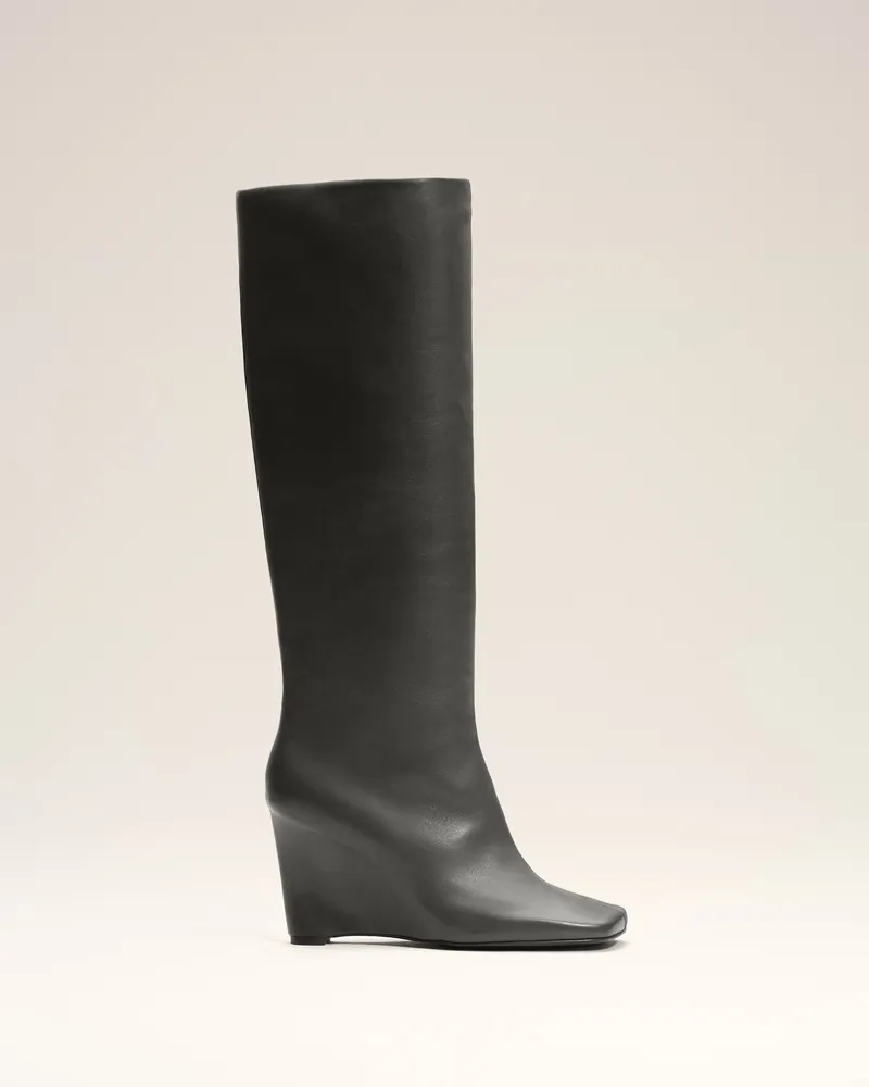 AMI Paris Zweifarbige kniehohe Stiefel aus schwarzem Leder Grau für Damen Anthrazit