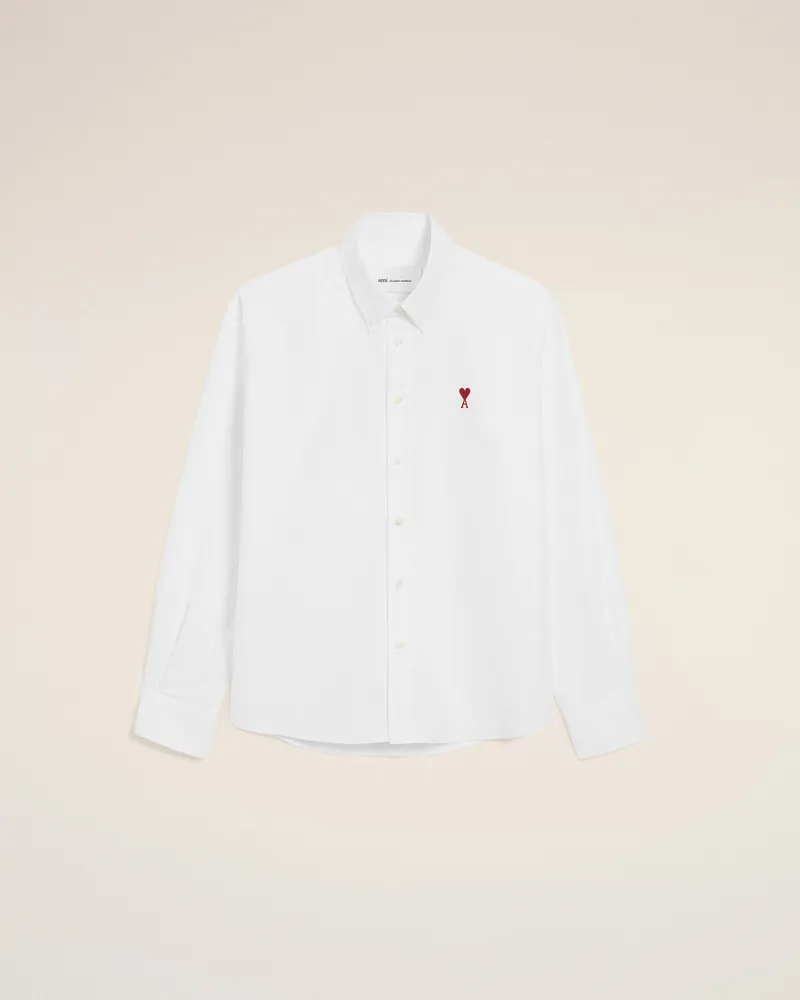 AMI Paris Ami de Coeur Button-Down-Hemd aus weißer Baumwolle Weiß Unisex Natural