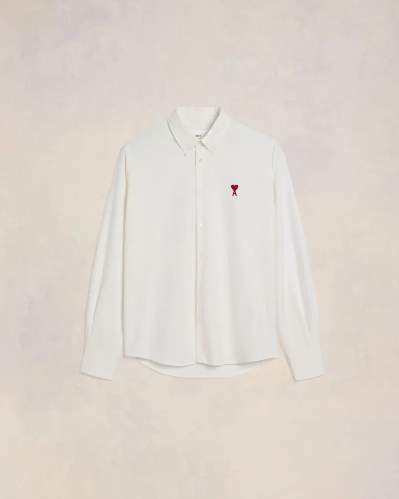 AMI Paris Ami de Coeur Button-Down-Hemd aus weißer Baumwolle Weiß Unisex Natural