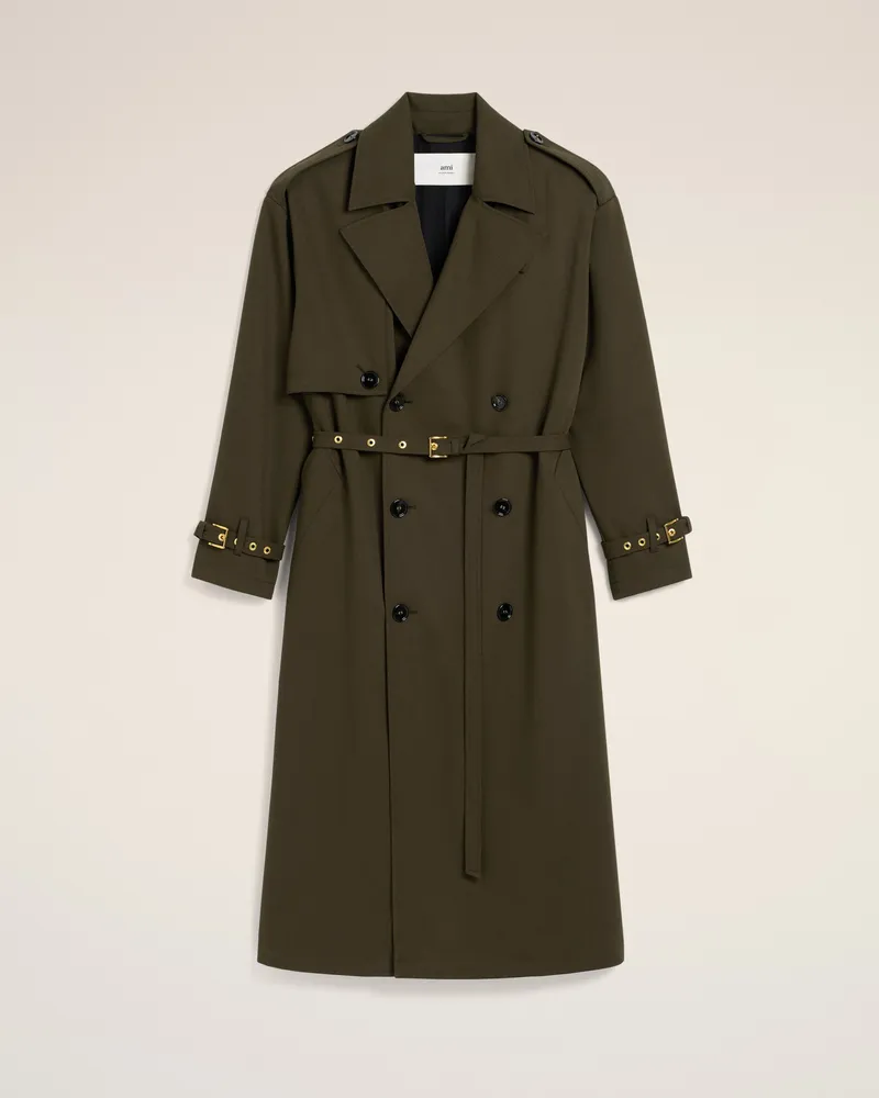 AMI Paris Grüner Trenchcoat aus Wolle Grün - Größe für Damen Black