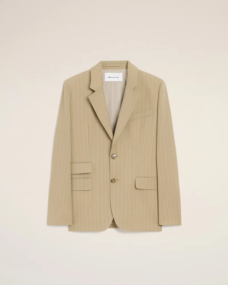 AMI Paris Beigefarbene, einreihige Boxy-Jacke aus Schurwolle Beige für Damen Taupe-beige