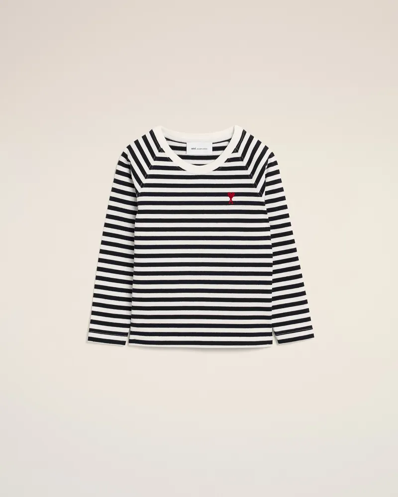 AMI Paris Ami de Coeur T-Shirt aus schwarzer und weißer Baumwolle im Marinière-Stil Weiß - Größe Unisex Schwarz