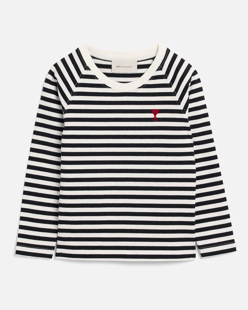 AMI Paris Ami de Coeur T-Shirt aus schwarzer und weißer Baumwolle im Marinière-Stil Weiß Unisex Schwarz