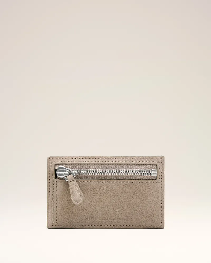 AMI Paris Graues Carrousel Kartenetui mit Reißverschluss aus Rindsleder Grau Unisex Taupe-grau