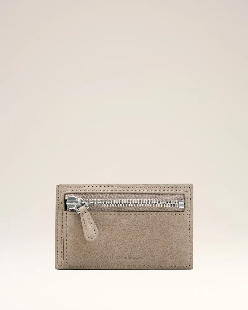 AMI Paris Graues Carrousel Kartenetui mit Reißverschluss aus Rindsleder Grau Unisex Taupe-grau