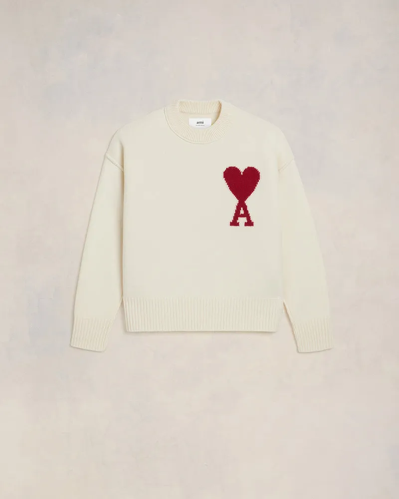 AMI Paris Ami de Coeur Pullover aus weißer Wolle Weiß Unisex Off