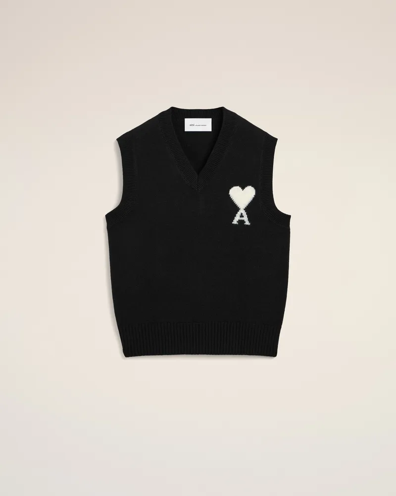 AMI Paris Ärmelloser Ami de Coeur Pullover aus schwarzer Wolle Schwarz Unisex Schwarz