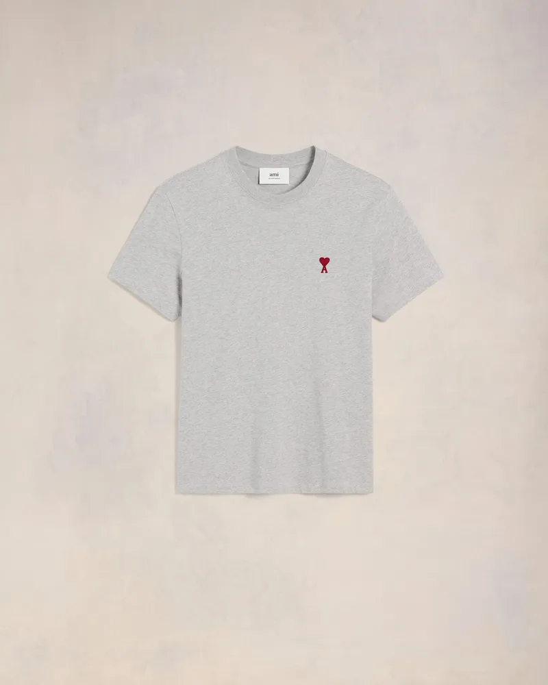 AMI Paris Graues Ami de Coeur T-Shirt aus Baumwolle Grau Unisex Heather