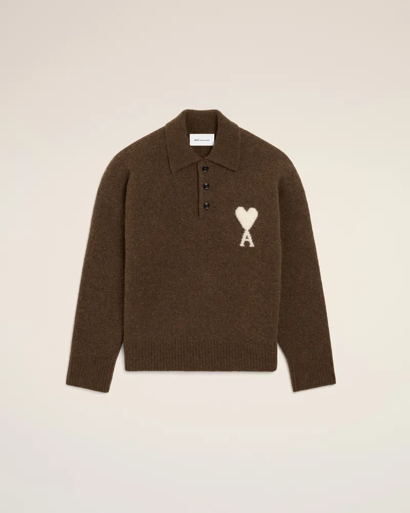 AMI Paris Ami de Coeur Poloshirt aus braunem Alpaka Braun - Größe Unisex Schokoladenbraun