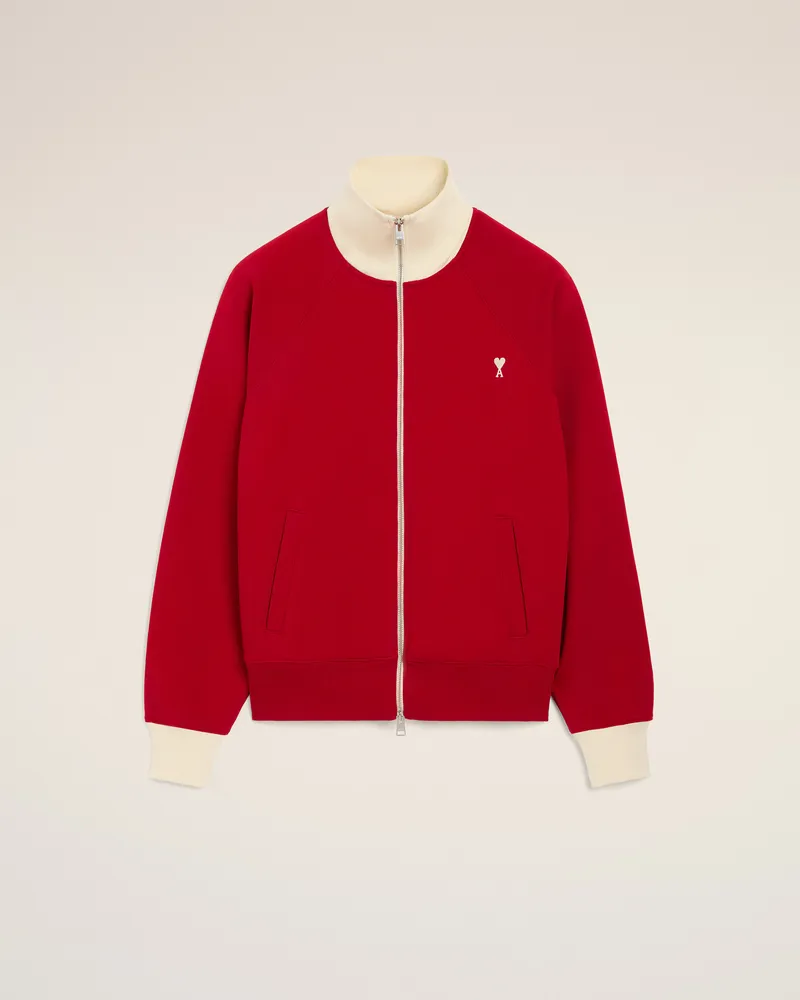AMI Paris Ami de Coeur Sweatshirt mit Reißverschluss aus roter Baumwolle Rot Unisex Rubinrot