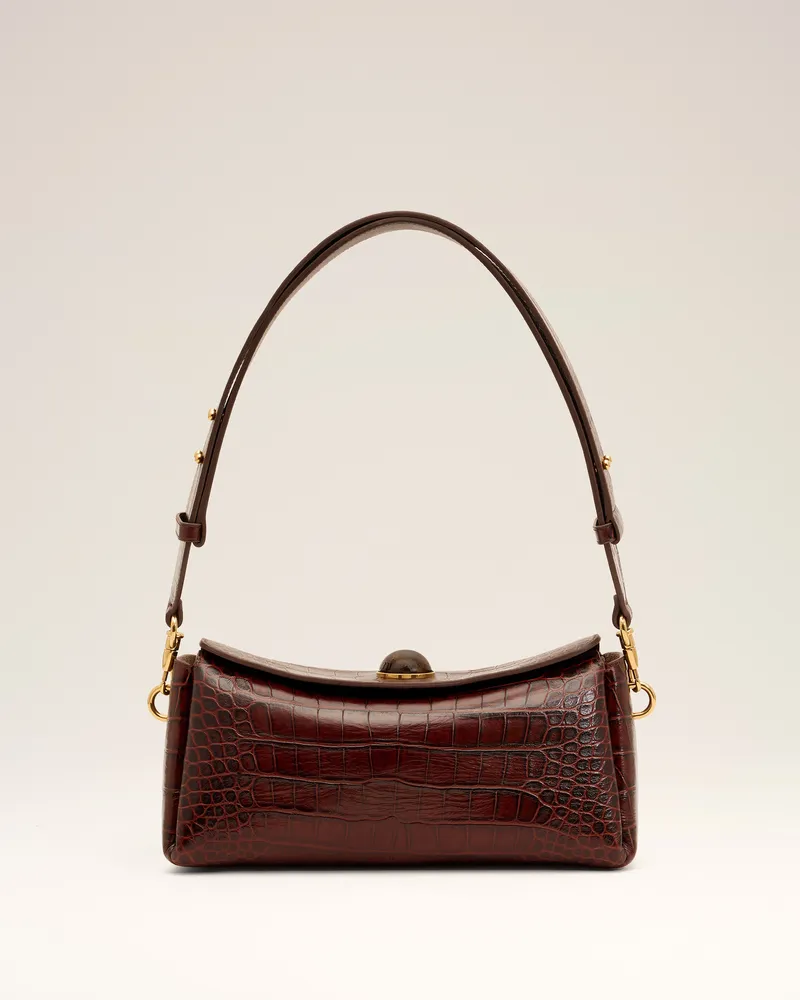 AMI Paris Carrousel Tasche aus braunem, krokodilgeprägtem Kalbsleder Braun Unisex Schokoladenbraun