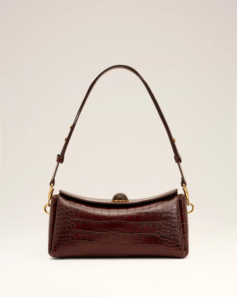 AMI Paris Carrousel Tasche aus braunem, krokodilgeprägtem Kalbsleder Braun - Größe Unisex Schokoladenbraun