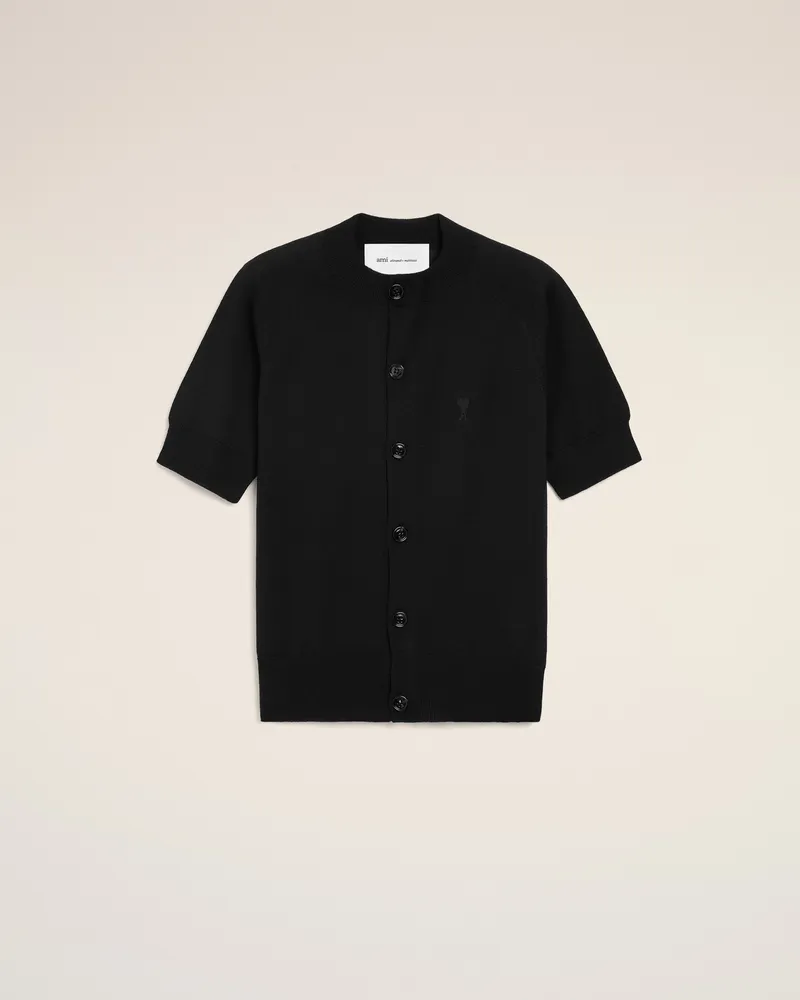 AMI Paris Kurzärmeliger Ami De Coeur Cardigan aus schwarzer Wolle Schwarz für Damen Schwarz