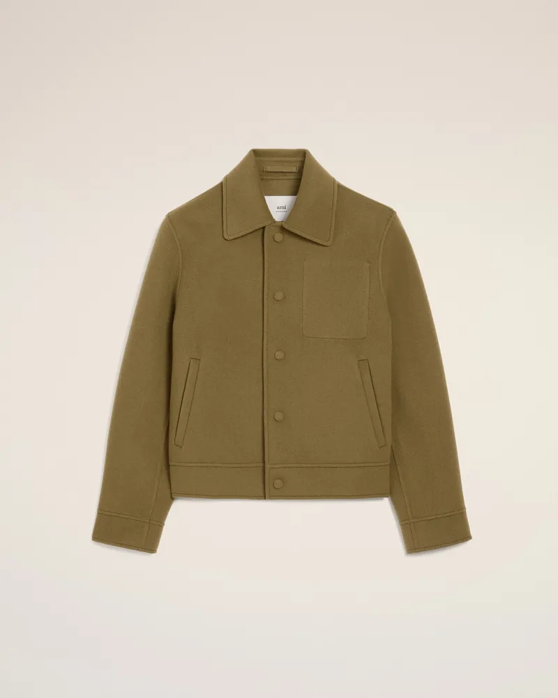 AMI Paris Geknöpfte Boxy-Fit-Jacke aus grüner Wolle Grün für Damen Bronze