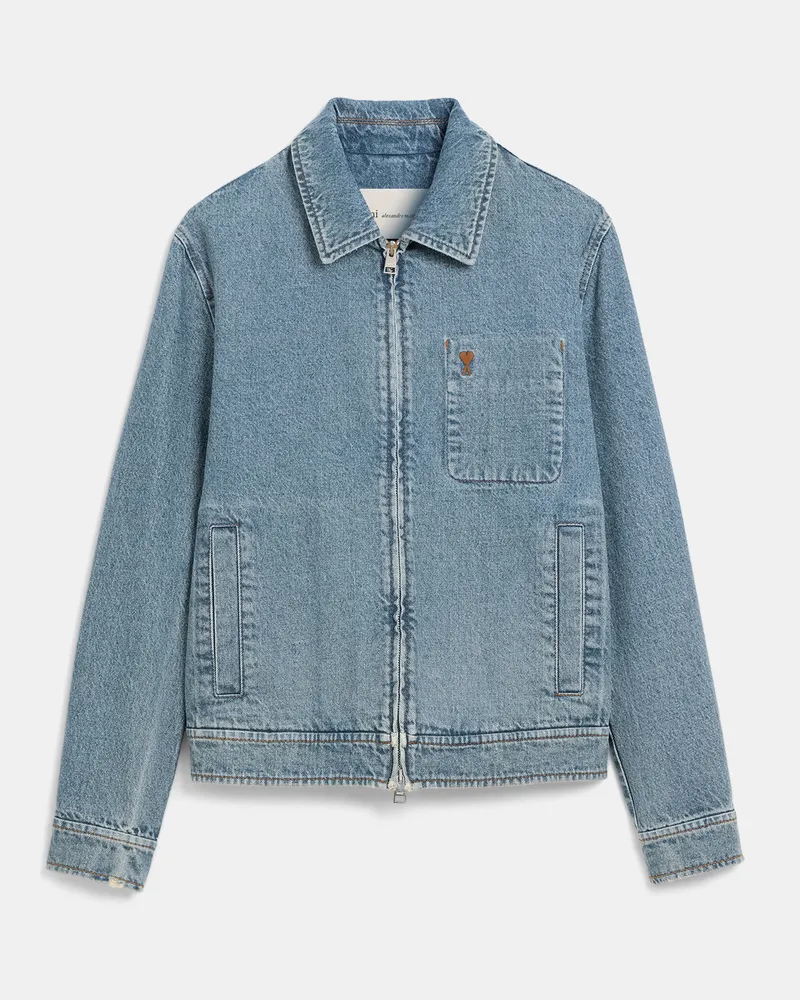 AMI Paris Ami de Coeur Blouson aus blauem Baumwollgewebe mit Kontrast und Reißverschluss Blau für Herren Blau