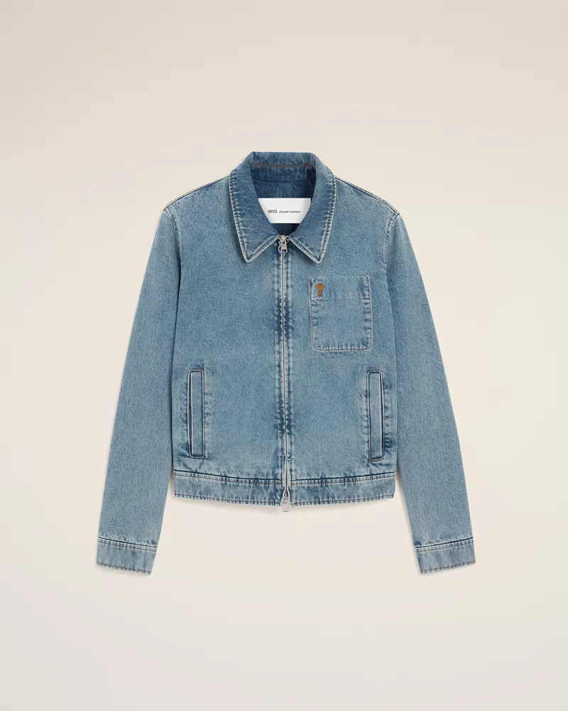AMI Paris Blaue Baumwolljacke mit Reißverschluss und kontrastierendem Ami De Coeur Motiv Blau für Herren Blau
