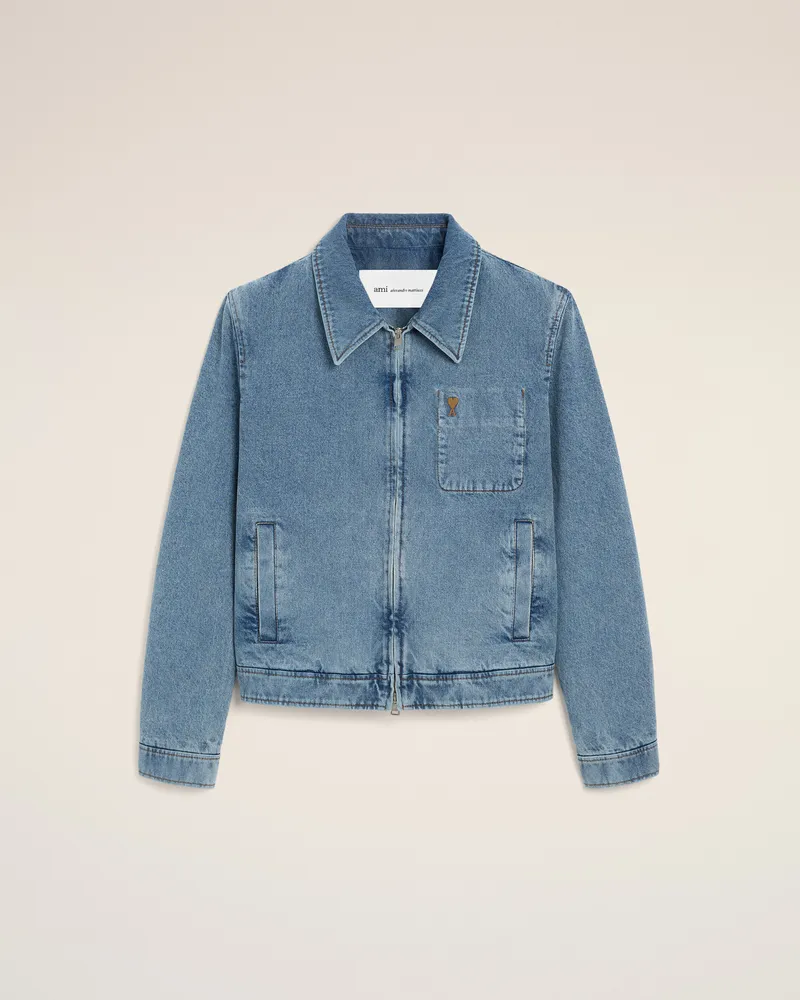 AMI Paris Ami de Coeur Blouson aus blauem Baumwollgewebe mit Kontrast und Reißverschluss Blau für Herren Blau