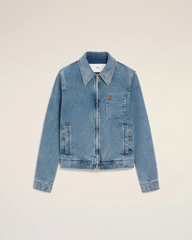 AMI Paris Ami De Coeur Jacke mit Reißverschluss aus blauer Baumwolle Blau für Herren Blau