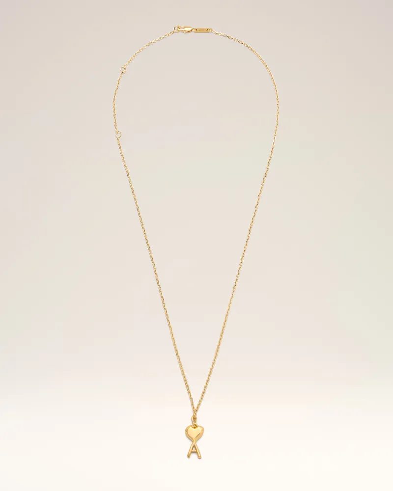 AMI Paris Goldfarbene Messingkette mit dünnem, gehämmertem Ami De Coeur Anhänger Gelb Unisex Gold