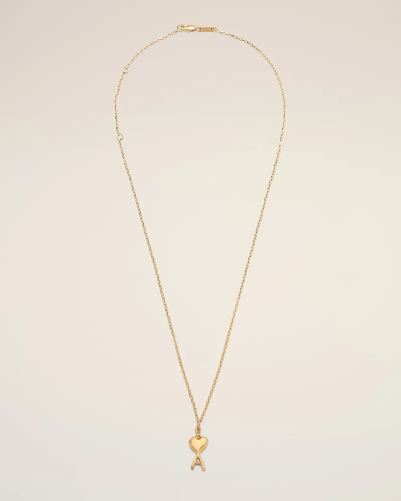 AMI Paris Goldfarbene Messingkette mit dünnem, gehämmertem Ami De Coeur Anhänger Gelb Unisex Gold