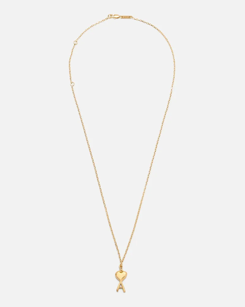 AMI Paris Goldfarbene Messingkette mit dünnem, gehämmertem Ami De Coeur Anhänger Gelb Unisex Gold