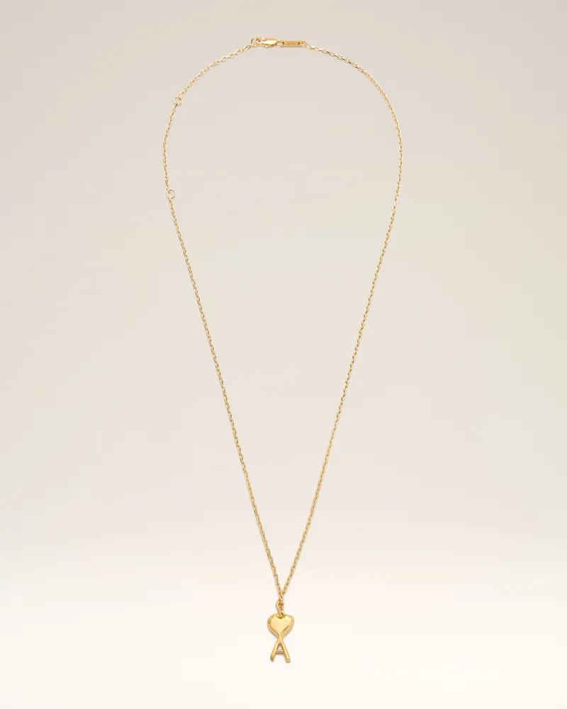 AMI Paris Goldfarbene Messingkette mit dünnem, gehämmertem Ami De Coeur Anhänger Gelb Unisex Gold