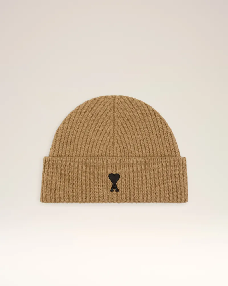 AMI Paris Ami De Coeur Mütze aus brauner Wolle Braun Unisex Camel