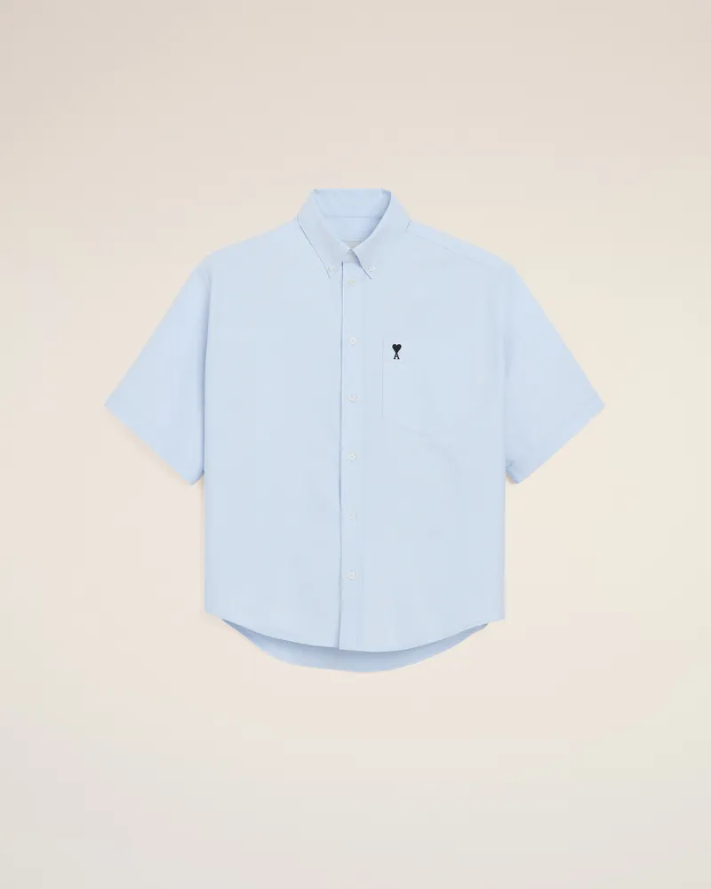AMI Paris Blaues Ami De Coeur Baumwollhemd mit Stickerei Blau für Herren Himmelblau