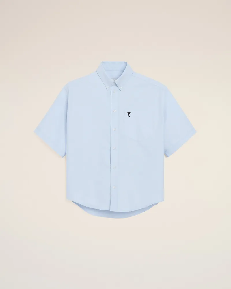 AMI Paris Blaues Ami De Coeur Baumwollhemd mit Stickerei Blau für Herren Himmelblau