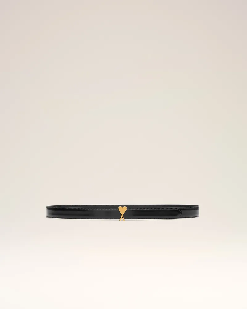 AMI Paris 25 mm Gürtel aus glasiertem Leder in Schwarz mit Ami De Coeur Schnalle Schwarz Unisex Schwarz