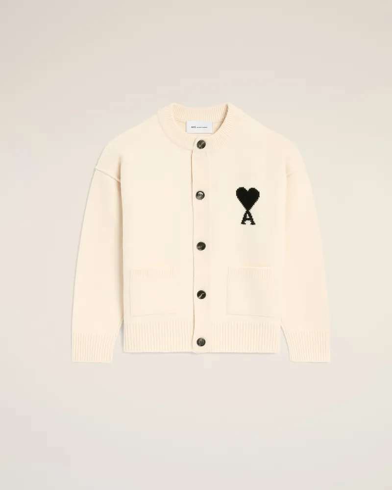 AMI Paris Ami De Coeur Cardigan aus weißer Wolle Weiß Unisex Offweiss