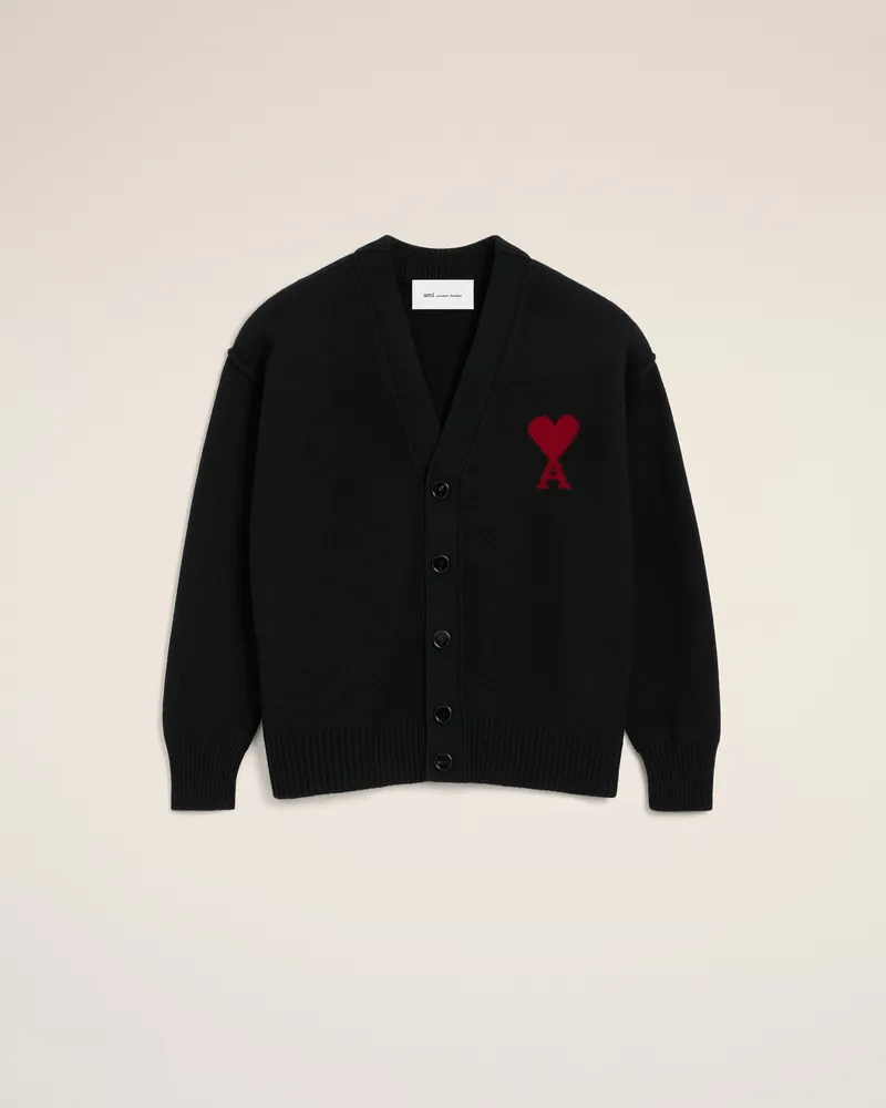 AMI Paris Ami de Coeur Cardigan aus schwarzer Wolle Schwarz Unisex Schwarz