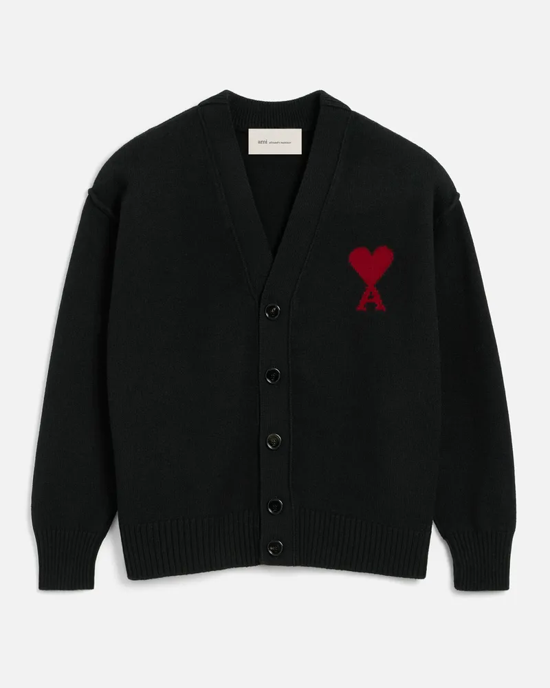 AMI Paris Ami de Coeur Cardigan aus schwarzer Wolle Schwarz Unisex Schwarz